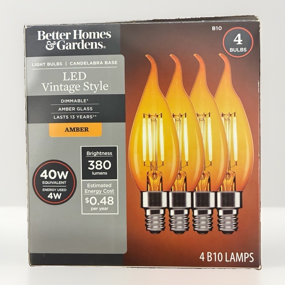 Better Homes & Gardens B10 Vintage Amber LED Light Bulb 4 Pk